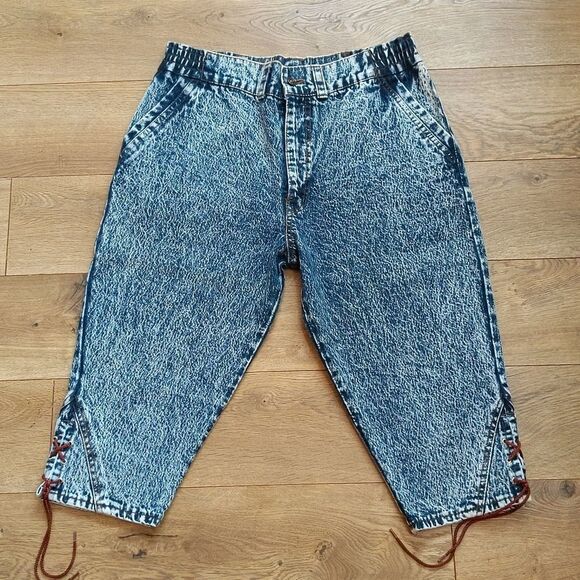 Vintage The Octopus Army unique high waisted side lace acid washed 3/4 jeans - Picture 1 of 10